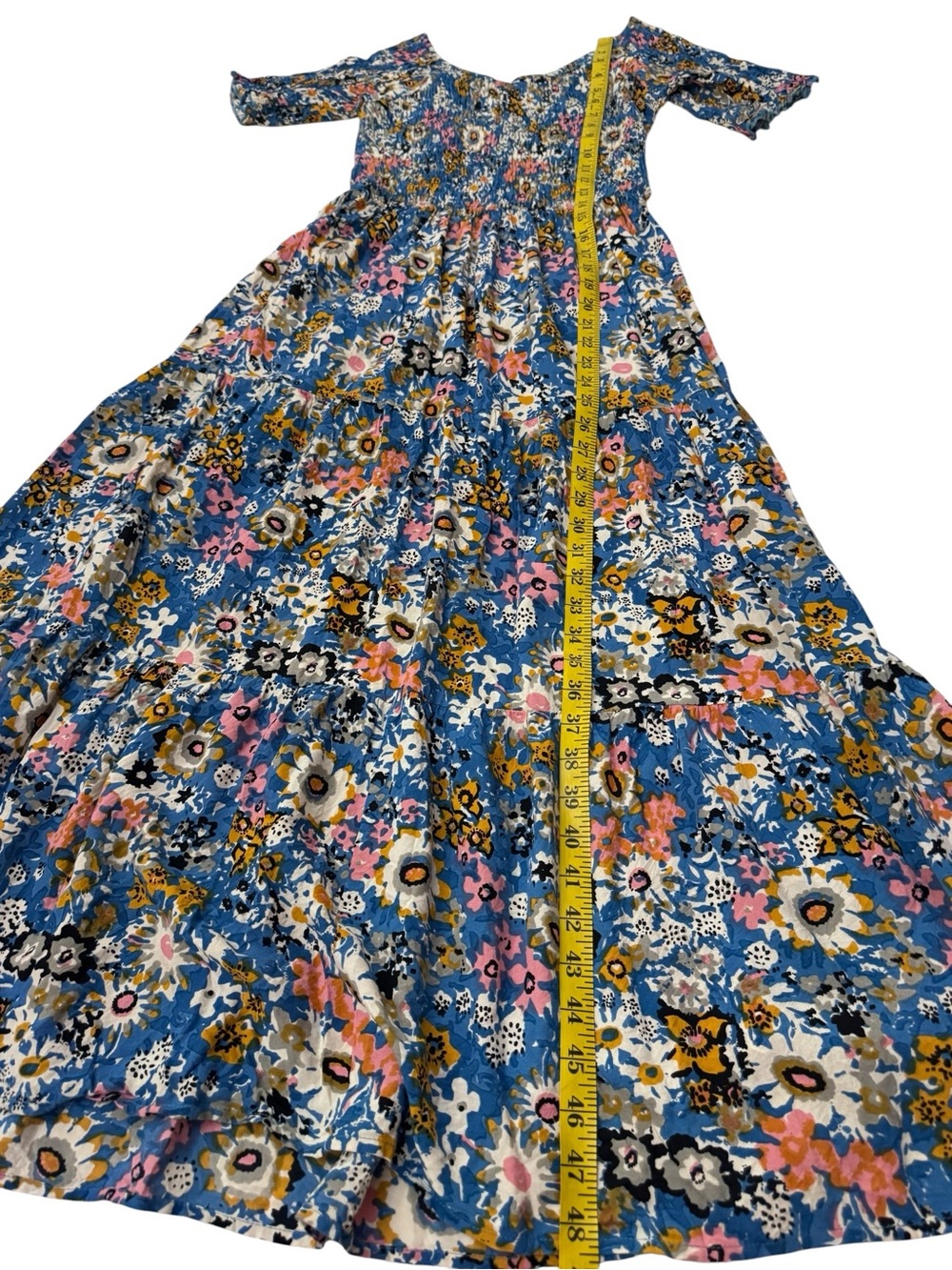Natural Life Blue Floral Smocked Maxi Dress Extra Small Small Rayon - Picture 6 of 8